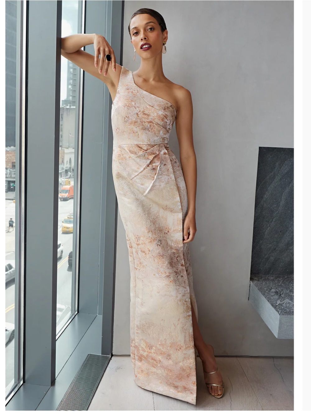 NWT Kay Unger Nana Jacquard One Shoulder Column Gown Size 4